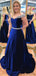 Off Shoulder Long A-line Rhinestone Beaded Velvet Prom Dresses, PD0896