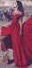 Red Off Shoulder Lace Long Side Slit Prom Dresses, PD0814