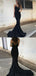Black V-neck Spaghetti Long Mermaid Prom Dresses, Cheap Prom Dresses, PD0709