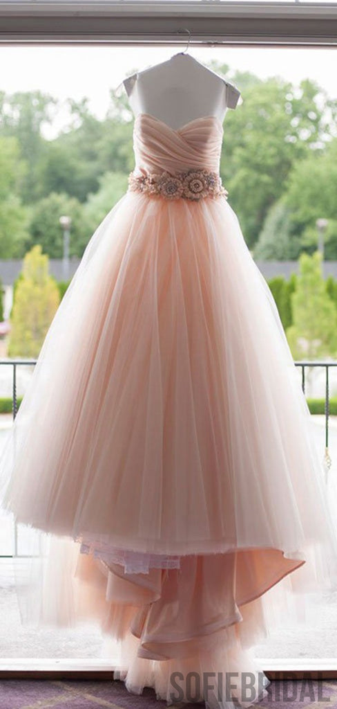 Sweetheart Blush Pink Long A-line Tulle Prom Dresses, WD0286