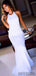 Halter Long Mermaid White Jersey Prom Dresses, PD0825