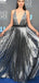 Gal Gadot Deep V-neck Long A-line Silver Sequin Prom Dresses(belt not included), PD0933