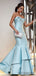 Sweetheart Long Mermaid Light Blue Satin Prom Dresses, PD0897