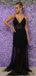 Spaghetti Long A-line Black Lace Tulle Prom Dresses, PD0901