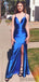 Simple Side Slit Royal Blue Long Prom Dresses, PD0937