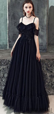 Long Black Prom Dresses, A-line Appliques Prom Dresses, Cheap Prom Dresses, PD0728