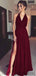 Halter Side Slit Long A-line Jersey Prom Dresses, PD0895