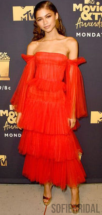 Off Shoulder Long Sleeves Gorgeous Tulle Prom Dresses, PD0959