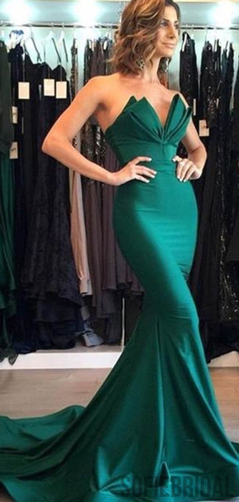 Emerald Green Long Mermaid Popular Prom Dresses, PD0804