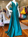 Turquoise V-neck Long Mermaid Prom Dresses With Bow Knot, Prom Dresses, PD0756