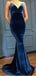 Spaghetti Long Mermaid V-neck Velvet Prom Dresses, PD0972