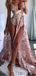 Spaghetti V-neck Lace Prom Dresses, Side Slit Sexy Prom Dresses, Cheap Prom Dresses, PD0723
