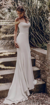 Spaghetti Prom Dresses, Mermaid Long Bridesmaid Dresses, Ivory Prom Dresses, PD0726