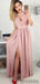 Dusty Pink Long A-line Side Slit Prom Dresses Bridesmaid Dresses, PD0829