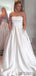 Strapless White Satin Long A-line Prom Dresses, Simple Prom Dresses , PD0778