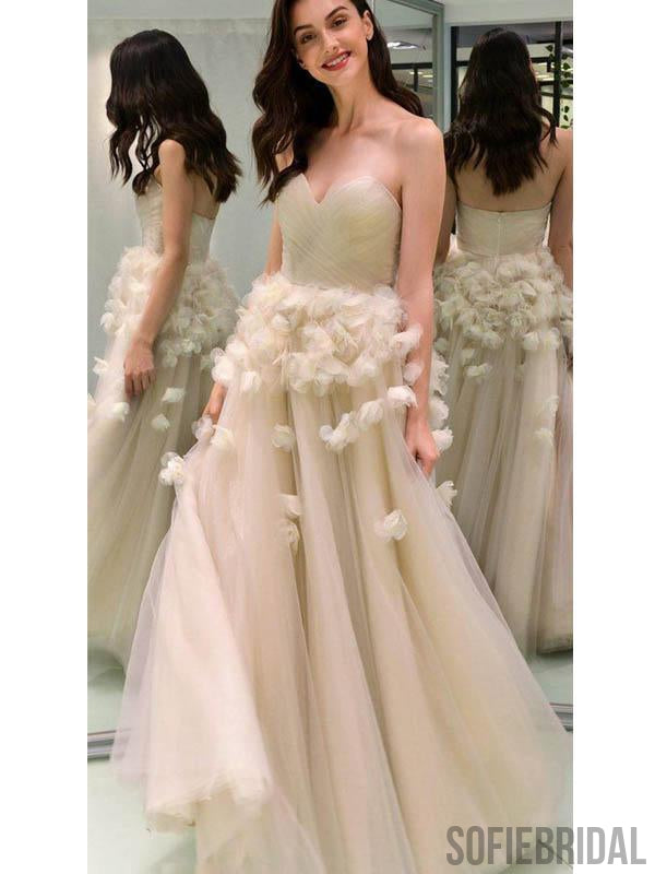 Sweetheart Long A-line Tulle Floral Prom Dresses/Wedding Dresses, PD0805