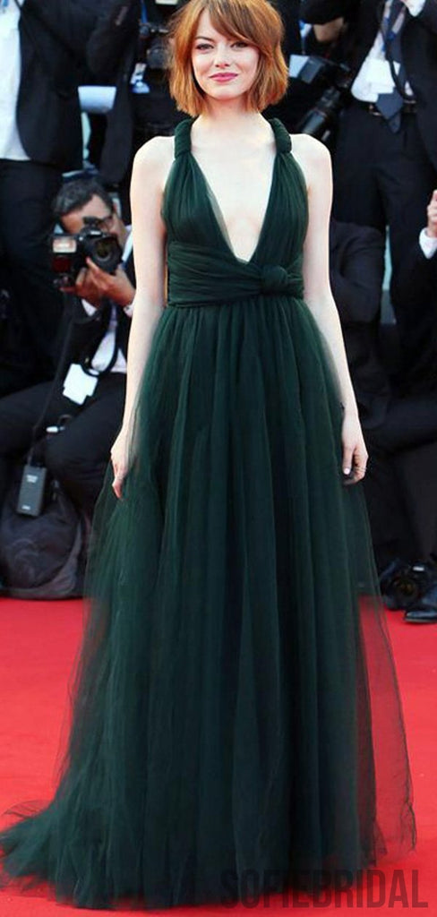 Simple Elegant Emerald Green Tulle Long Prom Dresses, PD0941