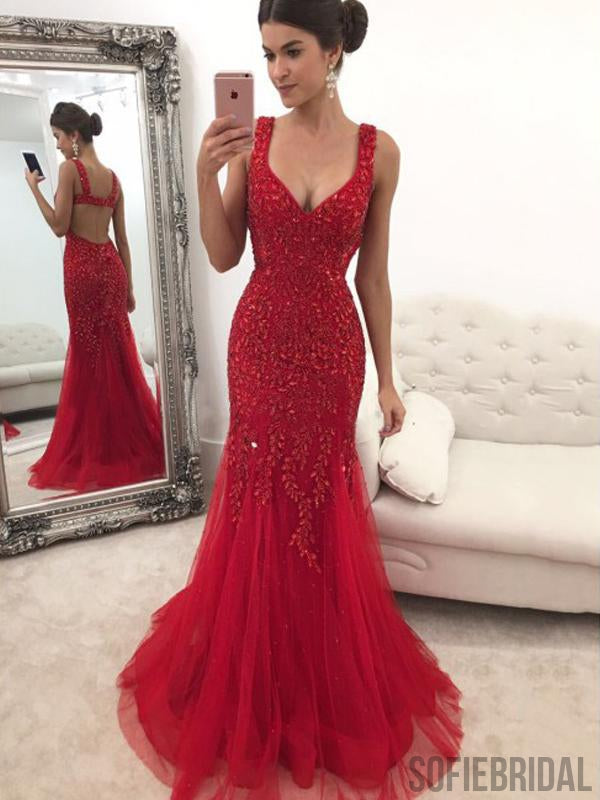 Red Rhinestone Long Mermaid Gorgeous Prom Dresses, PD0832 – SofieBridal Red Rhinestone Long Mermaid Gorgeous Prom Dresses, PD0832 – SofieBridal