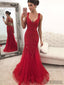 Red Rhinestone Long Mermaid Gorgeous Prom Dresses, PD0832