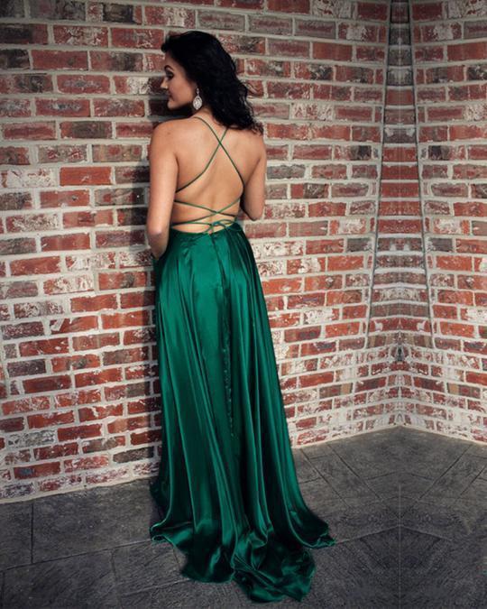 Green Satin Prom Dresses, Side Slit Prom Dresses, Cheap Prom Dresses, SofieBridal Green Satin Prom Dresses, Side Slit Prom Dresses, Cheap Prom Dresses, SofieBridal