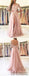 Blush Pink Lace Prom Dresses, Side Slit Prom Dresses, Half Sleeves Prom Dresses, PD0657