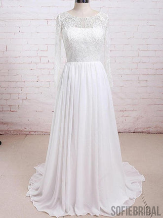 Long Sleeves Lace See Through Cheap Beach Wedding Dresses Online, WD380