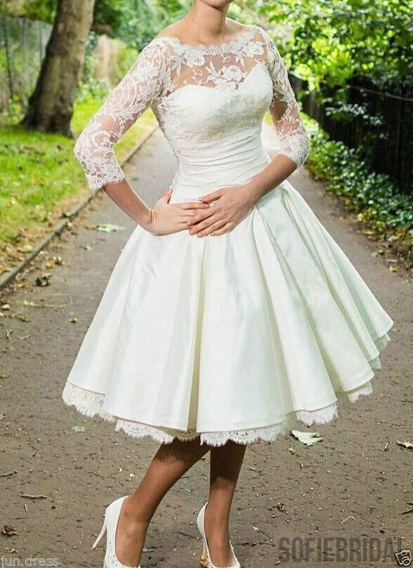 Cheap Long Sleeve Lace Illusion Short Wedding Dresses Online, WD333