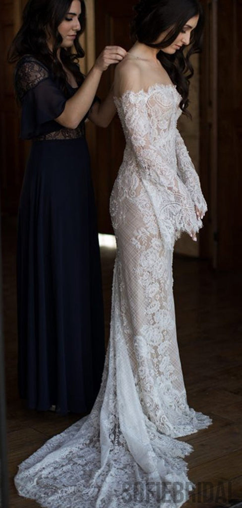 Long Sleeves Lace Mermaid Sexy Wedding Dresses, WD0290