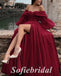 Elegant Tulle Off Shoulder Long sleeve Side Slit A-Line Long Prom Dresses, PD0836