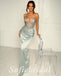 Sexy Satin Spaghetti Straps V-Neck Sleeveless Mermaid Long Prom Dresses With Beading, PD0856