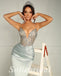 Sexy Satin Spaghetti Straps V-Neck Sleeveless Mermaid Long Prom Dresses With Beading, PD0856