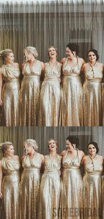 Mismatched Gold Sequin Long A-line Bridesmaid Dresses, PD0909