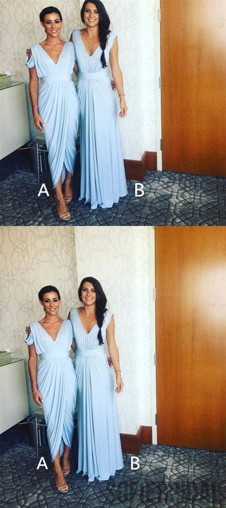 Mismatched Light Blue Jersey Bridesmaid Dresses, Cheap Bridesmaid Dresses, Bridesmaid Dresses, PD0276