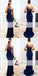 One Shoulder Navy Mermaid Bridesmaid Dresses, Lace bridesmaid Dresses, Long Bridesmaid Dresses, PD0501
