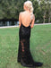 Backless Long Mermaid Black Lace Prom Dresses, PD0986