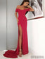 Off Shoulder Sheath Side Slit Long Prom Dresses, Sexy Simple Long Prom Dresses, PD0733