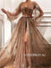 A-line Sweetheart See-though Long Sleeves Prom Dresses With Belt, PD0124