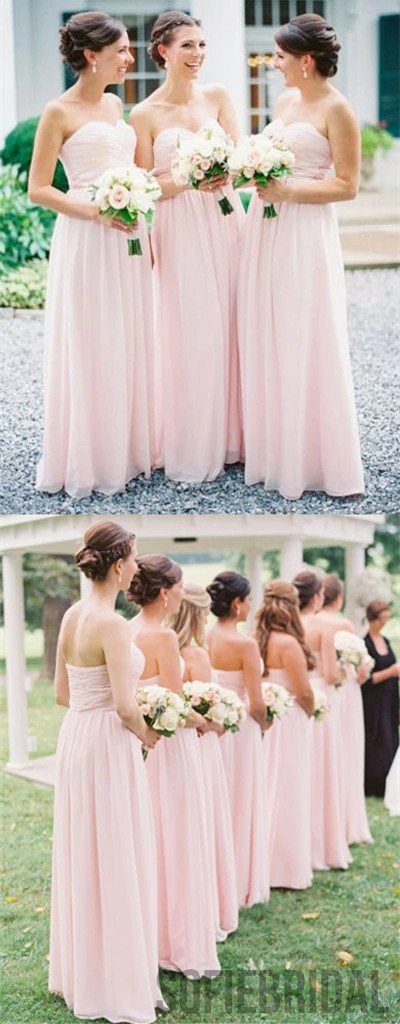 A-line Floor-length Sweetheart Strapless Pink Chiffon Bridesmaid Dresses, BD1044