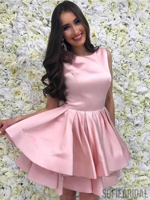 Cute Pink Bateau Simple Cheap Homecoming Dresses 2018, CM424