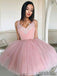 Cheap V Neck Tulle Cute Pink Homecoming Dresses 2018, CM439