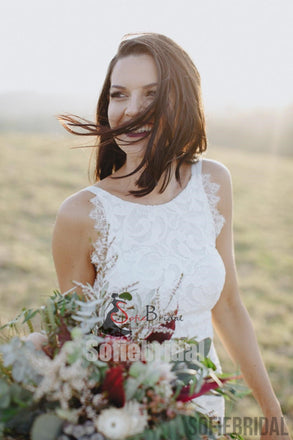 Long Mermaid Cross Back Lace Slit Wedding Dresses, Country Wedding Dresses, WD0246