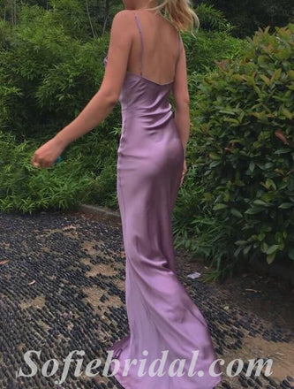 Sexy Soft Satin Spaghetti Straps Cowl Sleeveless Side Slit Mermaid Long Prom Dresses,SFPD0505