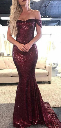 Off Shoulder Prom Dresses, Mermaid Prom Dresses, Sequin Dresses, PD0725