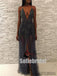 Dark Gray V-neck Rhinestone Beaded Side Slit See Through Prom Dresses, PD0862