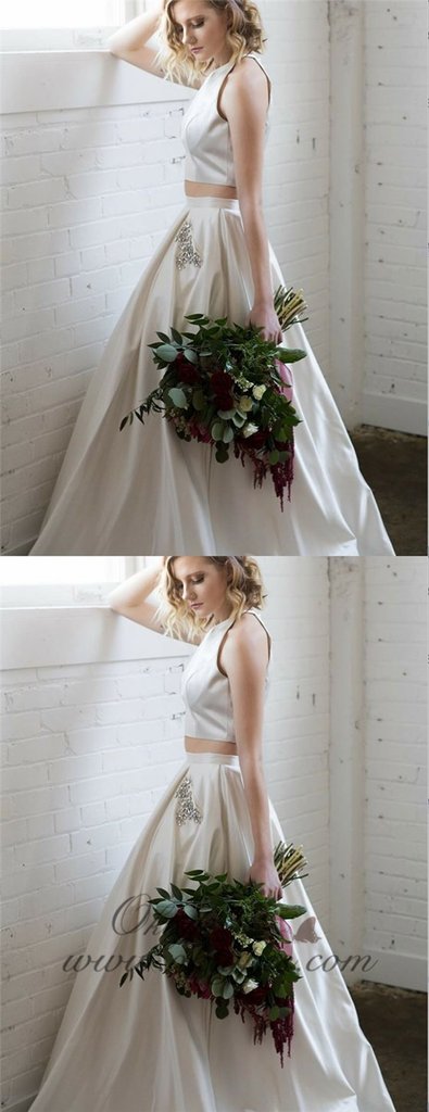 2 Pieces Satin Prom Dresses,Simple Wedding Dresses.PD0344