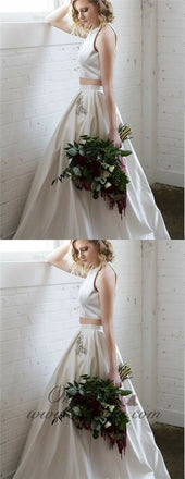 2 Pieces Satin Prom Dresses,Simple Wedding Dresses.PD0344
