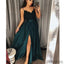 Spaghetti Lace Satin Prom Dresses, Side Slit Prom Dresses, Long Prom Dresses, Cheap Prom Dresses, PD0346