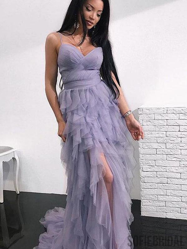 Spaghetti Hi-low Dusty Purple Prom Dresses, Unique Long Prom Dresses, SofieBridal Spaghetti Hi-low Dusty Purple Prom Dresses, Unique Long Prom Dresses, SofieBridal