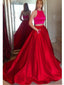 2 Pieces Long A-line Satin Simple Design Prom Dresses PD0948