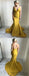 Spaghetti V-neck Prom Dresses, Yellow Mermaid Prom Dresses, Popular Prom Dresses, PD0691